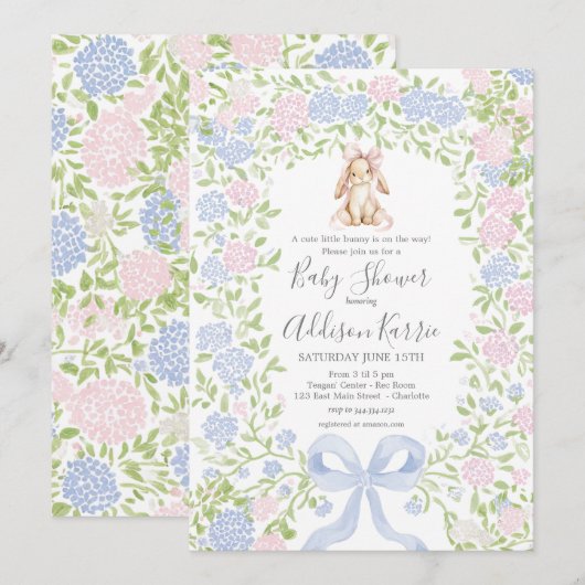 Grandmillennial Bunny Rabbit baby shower invite 招待状 (正面/裏面)