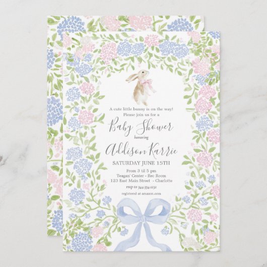 Grandmillennial Bunny Rabbit baby shower invite 招待状 (正面/裏面)