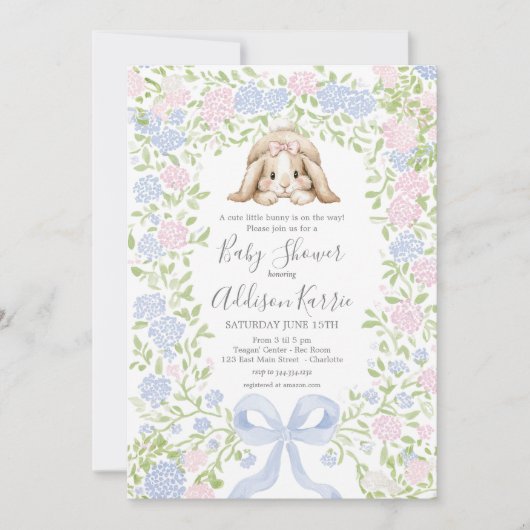 Grandmillennial Bunny Rabbit baby shower invite 招待状 (正面)