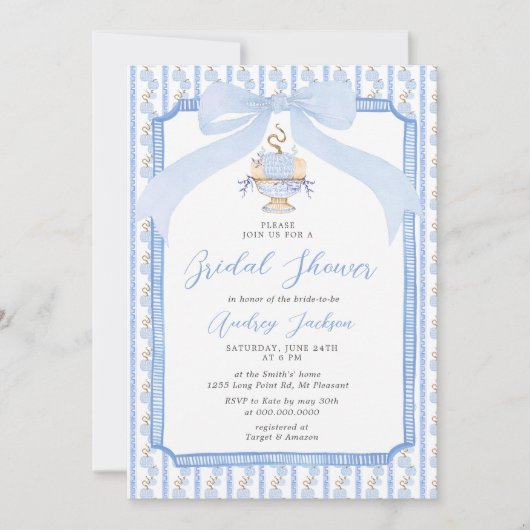 Grandmillennial Chinoiserie Pumpkin Bridal Shower 招待状 (正面)