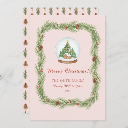 Grandmillennial Christmas Garland & Pinecone シーズンカード (正面/裏面)