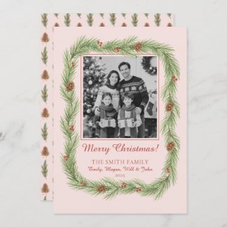 Grandmillennial Christmas Garland & Pinecone Photo シーズンカード