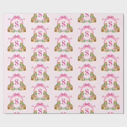 Grandmillennial Christmas Leopard Monogram ラッピングペーパー (フラット)