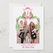 Grandmillennial Christmas Leopard Monogram Photo 招待状 (正面)