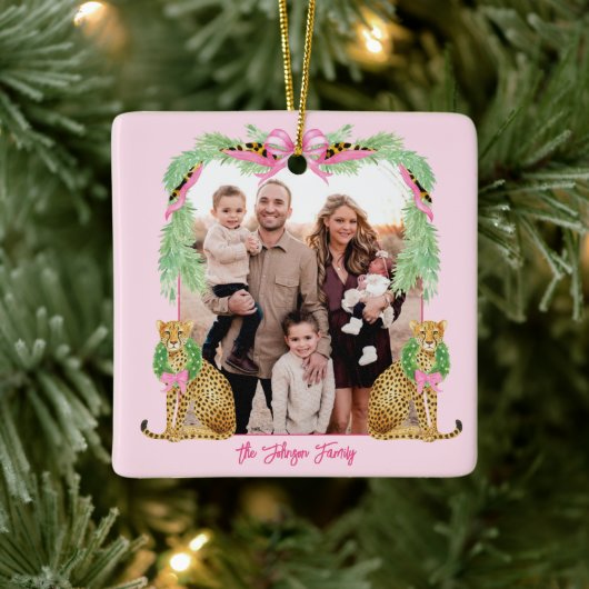 Grandmillennial Christmas Leopard Photo セラミックオーナメント (ツリー)