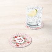 Grandmillennial Christmas Monogram Crest ラウンドペーパーコースター (インサイチュ)
