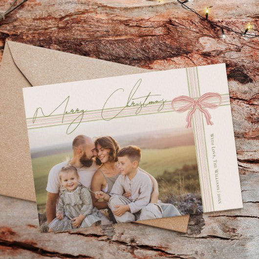 Grandmillennial Coquette Merry Christmas Photo シーズンカード