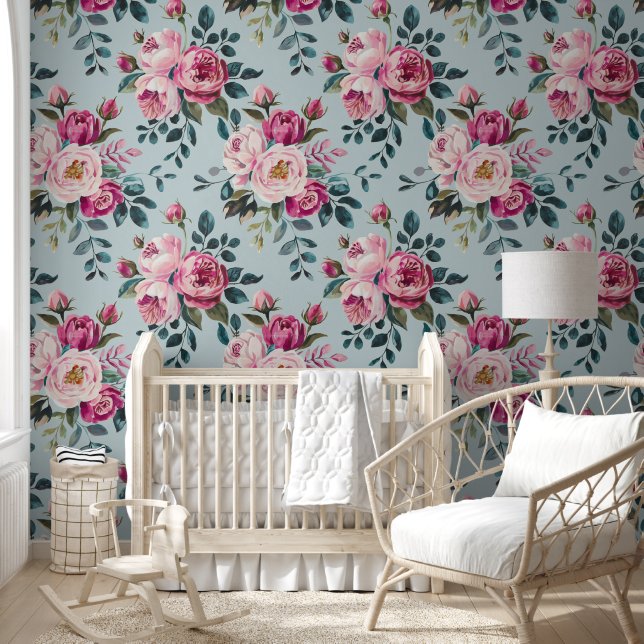 Grandmillennial Dusty Rose Floral 壁紙 (キッズ)