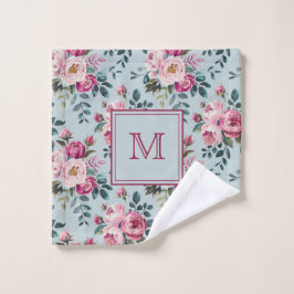Grandmillennial Dusty Rose Floral Custom Monogram ウォッシュタオル
