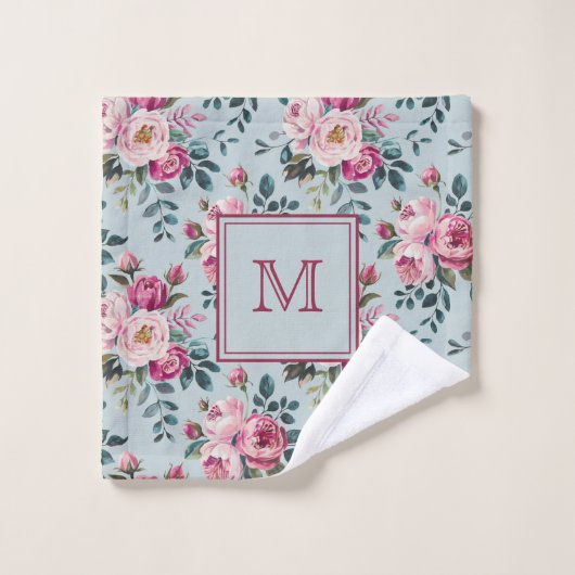 Grandmillennial Dusty Rose Floral Custom Monogram ウォッシュタオル (ウォッシュタオル)
