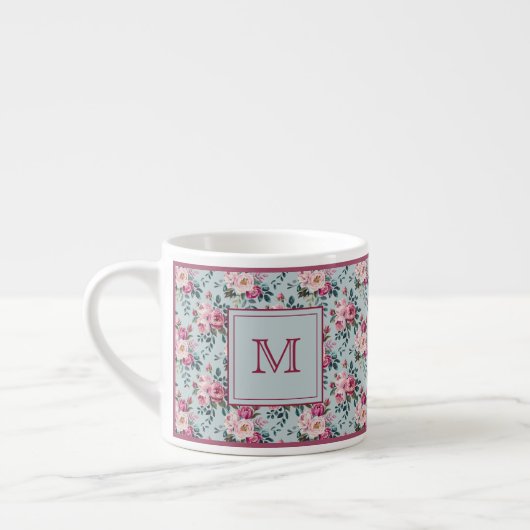 Grandmillennial Dusty Rose Floral Custom Monogram エスプレッソカップ (左)