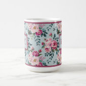 Grandmillennial Dusty Rose Floral Custom Monogram コーヒーマグカップ (中央)