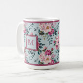Grandmillennial Dusty Rose Floral Custom Monogram コーヒーマグカップ (正面左)