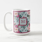 Grandmillennial Dusty Rose Floral Custom Monogram コーヒーマグカップ (左)