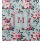Grandmillennial Dusty Rose Floral Custom Monogram シャワーカーテン (正面)