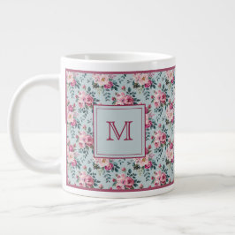 Grandmillennial Dusty Rose Floral Custom Monogram ジャンボコーヒーマグカップ