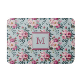 Grandmillennial Dusty Rose Floral Custom Monogram バスマット
