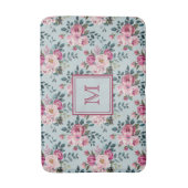 Grandmillennial Dusty Rose Floral Custom Monogram バスマット (正面縦)