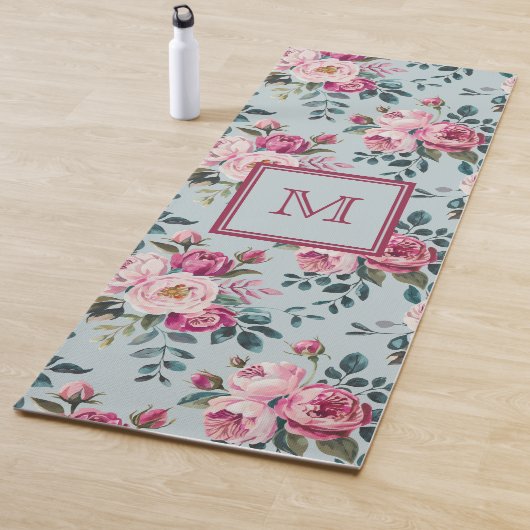 Grandmillennial Dusty Rose Floral Custom Monogram ヨガマット (インサイチュ)
