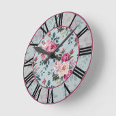 Grandmillennial Dusty Rose Floral Custom Monogram ラウンド壁時計 (傾斜)