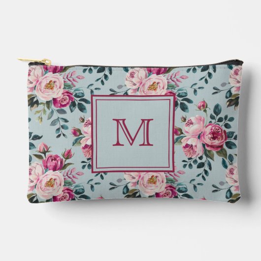 Grandmillennial Dusty Rose Floral Custon Monogram アクセサリーポーチ (正面)