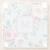 Grandmillennial Dusty Rose Floral Custon Monogram ガラスコースター (裏面)