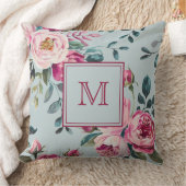 Grandmillennial Dusty Rose Floral Custon Monogram クッション (ブランケット)