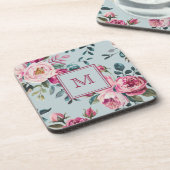Grandmillennial Dusty Rose Floral Custon Monogram コースター (左側)