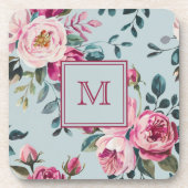 Grandmillennial Dusty Rose Floral Custon Monogram コースター (正面)