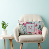 Grandmillennial Dusty Rose Floral Custon Monogram ランバークッション (椅子)