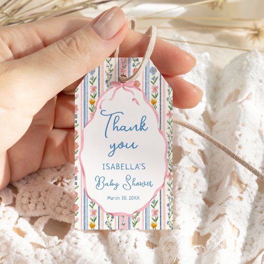 Grandmillennial Floral Baby Shower Thank You ギフトタグ