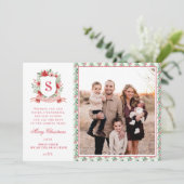Grandmillennial Floral Crest | Christmas Monogram シーズンカード (スタンド正面)