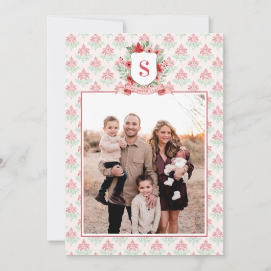 Grandmillennial Floral Crest | Christmas Monogram シーズンカード (正面)