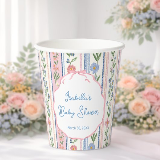 Grandmillennial Floral Girl Baby Shower 紙コップ
