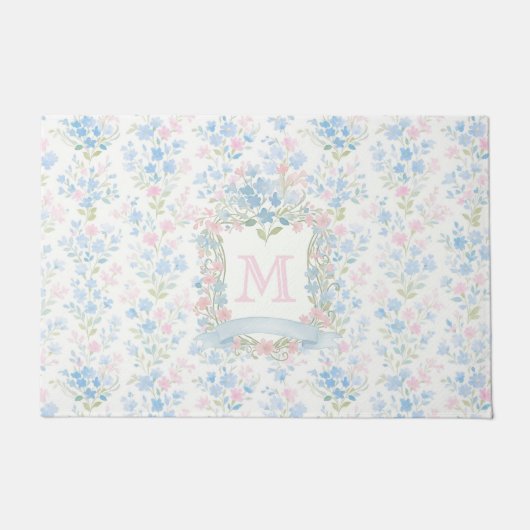 Grandmillennial Floral Monogram Personalized ドアマット (正面)
