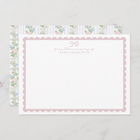 Grandmillennial Floral Nursery Stationery card 招待状 (正面/裏面)
