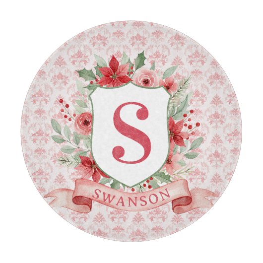 Grandmillennial Holiday Crest | Christmas Monogram カッティングボード (正面)