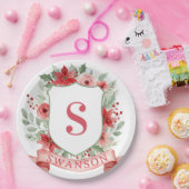 Grandmillennial Holiday Crest | Christmas Monogram ペーパープレート (パーティー)