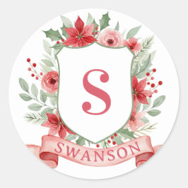 Grandmillennial Holiday Crest | Christmas Monogram ラウンドシール