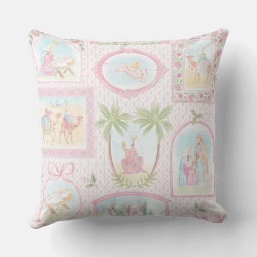 Grandmillennial Pastel Nativity Monogram クッション (裏面)