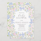 Grandmillennial Pink and Blue baby shower invite 招待状 (正面/裏面)