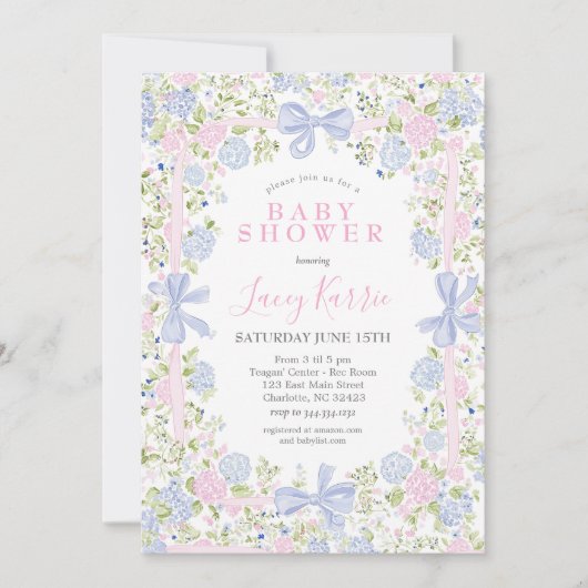 Grandmillennial Pink and Blue baby shower invite 招待状 (正面)
