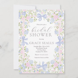 Grandmillennial Pink and Blue bridal shower invite 招待状