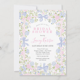 Grandmillennial Pink and Blue bridal shower invite 招待状