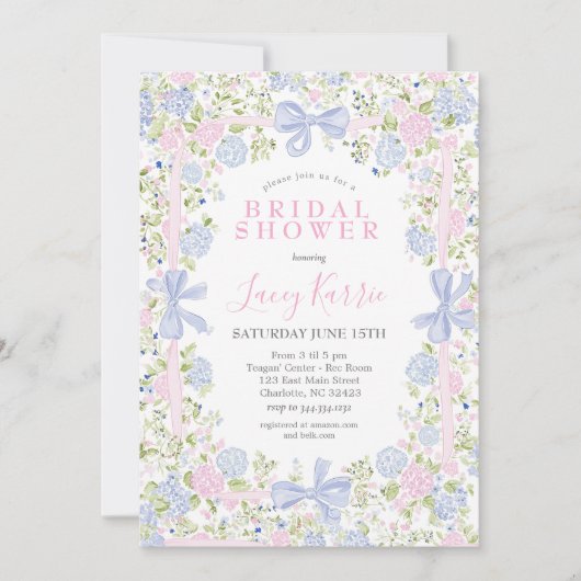 Grandmillennial Pink and Blue bridal shower invite 招待状 (正面)