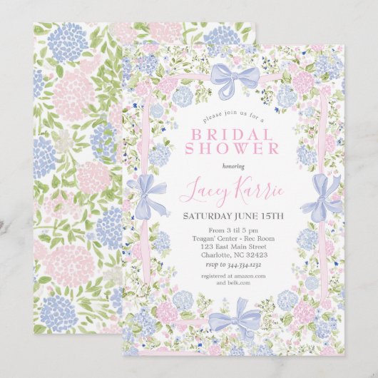 Grandmillennial Pink and Blue bridal shower invite 招待状 (正面/裏面)