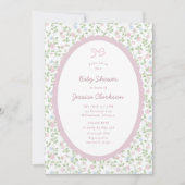 Grandmillennial Pink Bow Floral Baby Shower INVITE 案内状 (正面)