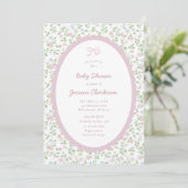 Grandmillennial Pink Bow Floral Baby Shower INVITE 案内状 (スタンド正面)