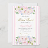 Grandmillennial Pink Stripe Bridal Shower  招待状 (正面)