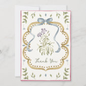 Grandmillennial Preppy Ribbon Frame Baby Shower サンキューカード (正面)